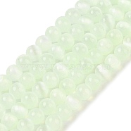 Natural Selenite Beads Strands, Dyed, Round, Pale Green, 6mm, Hole: 1.2mm, about 63pcs/strand, 15.35 inch(39cm)(G-C142-01A-11)