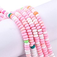 Handmade Polymer Clay Beads Strands, for DIY Jewelry Crafts Supplies, Flat Round, Pink, 6~7x3mm, Hole: 1.5mm, about 113~116pcs/strand, 15.55 inch~16.14 inch(39.5~41cm)(X-CLAY-N008-008N)