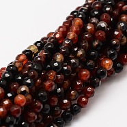 Faceted Natural Agate Round Beads Strands, Dyed, Chocolate, 4mm, Hole: 1mm, about 92pcs/strand, 15.3 inch(G-E318C-4mm-09)