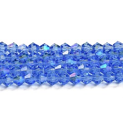 Transparent Electroplate Glass Beads Strands, AB Color Plated, Faceted, Bicone, Light Blue, 3.5mm, about 108~123pcs/strand, 12.76~14.61 inch(32.4~37.1cm)(GLAA-F029-3mm-D07)