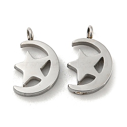 304 Stainless Steel Charms, Moon with Star Charm, Stainless Steel Color, 11.5x7.5x2mm, Hole: 1.4mm(STAS-L022-214P)