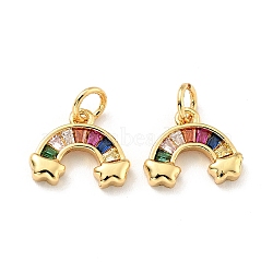 Eco-friendly Brass Micro Pave Colorful Cubic Zirconia Pendants, with Jump Ring, Cadmium Free & Lead Free, Rainbow with Star, Real 18K Gold Plated, 10.5x12.5x2.5mm, Hole: 3.2mm(X-KK-D080-26G)