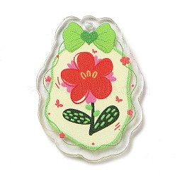 Acrylic Pendants, Flower, Green, 40.5x29x2.5mm, Hole: 1.8mm(OACR-R267-01A)