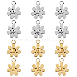 12Pcs 430 Stainless Steel Small Flower Pendants, Metal Daisy Pendant for Jewelry Earring Bracelet Handmade Making, Golden & Stainless Steel Color, 9mm, Hole: 2mm(JX238A)