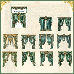 Beautiful Day Sticker Baroque Curtain Series European Retro Creative Curtain Decoration Hollow Hard Card For Journal, Medium Sea Green, 100x100mm(PW-WGDFA3E-03)