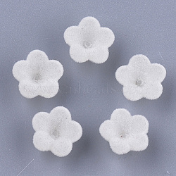 Flocky Acrylic Bead Caps, 5-Petal, Flower, Creamy White, 12x12x7.5mm, Hole: 1mm(OACR-T005-02-08)