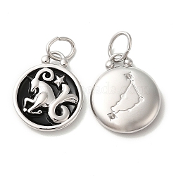 304 Stainless Steel Enamel Pendants, with Jump Ring, Flat Round with Constellation, Stainless Steel Color, Capricorn, 20.5x17x2.5~3.5mm, Hole: 4x6mm(STAS-A080-43P-01)