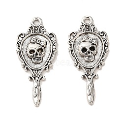 Tibetan Style Alloy Pendants, Cadmium Free & Lead Free, Key with Skull, Antique Silver, 33.5x15x3mm, Hole: 1.6mm, about 537pcs/1000g.(FIND-C043-015AS)