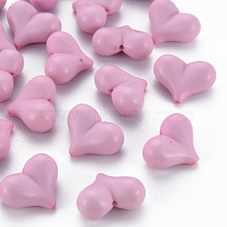 Opaque Acrylic Beads, Heart, Pearl Pink, 17x22x10mm, Hole: 1.4mm, about 255pcs/500g(MACR-S373-70-A07)