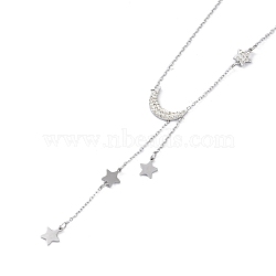 304 Stainless Steel with Polymer Clay Rhinestone Necklaces, Star & Moon Pendant Necklaces for Women, Stainless Steel Color, 16.73 inch(42.5cm)(NJEW-G081-09P)