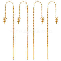 10Pcs Brass Stud Earring Findings, Ear Threads with Cup Pearl Peg Bails, For Half Drilled Bead, Golden, 88x0.6mm, Pin: 0.8mm(KK-BBC0004-09G)