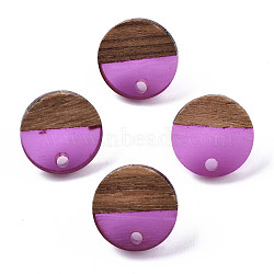 Resin & Walnut Wood Stud Earring Findings, with 304 Stainless Steel Pin, Flat Round, Medium Orchid, 15mm, Hole: 1.8mm, Pin: 0.7mm(MAK-N032-008A-A02)