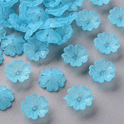 Transparent Frosted Acrylic Bead Caps, 5-Petal, Flower, Deep Sky Blue, 16.5x6mm, Hole: 1.6mm, about 959pcs/500g(MACR-S371-04A-755)