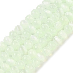 Natural Selenite Beads Strands, Dyed, Round, Pale Green, 6mm, Hole: 1.2mm, about 63pcs/strand, 15.35 inch(39cm)(G-C142-01A-11)