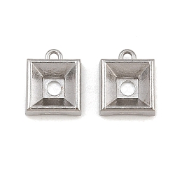 304 Stainless Steel Charm Rhinestone Settings, Square Charms, for Pointed Back Rivoli Rhinestone, Stainless Steel Color, 9.5x7x3mm, Hole: 1mm, Fit for 6x6mm Rhinestone(SA-CBAC865-07D-P)