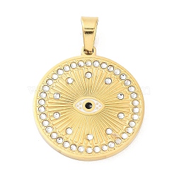 304 Stainless Steel Charms, with Rhinestone and Enamel, Real 18K Gold Plated, Evil Eye Charm, White, 27.5x24.5x2mm, Hole: 6.5x4mm(STAS-M341-01G-06)