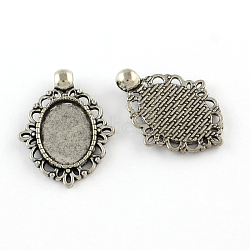 Tibetan Style Zinc Alloy Pendant Cabochons Settings, Lead Free & Cadmium Free, Oval, Antique Silver, Tray: 18x13mm, 32.7x24x2mm, Hole: 3.5mm, about 151pcs/500g(TIBEP-R334-270AS-RS)