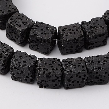 Synthetic Lava Rock Bead Strands, Cube, Dyed, Black, 8x8x8mm, Hole: 2mm, about 45pcs/strand, 16 inch