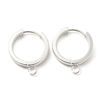 201 Stainless Steel Huggie Hoop Earrings Findings, with Vertical Loop, with 316 Surgical Stainless Steel Earring Pins, Ring, Silver, 18x3mm, Hole: 2.7mm, Pin: 1mm