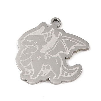 304 Stainless Steel Pendants, Pterosaur Charm, Stainless Steel Color, 21.5x22x1.5mm, Hole: 1mm