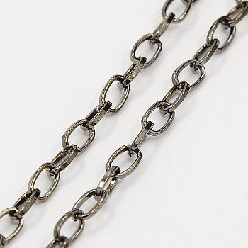 Iron Cable Chains, Unwelded, with Spool, Flat Oval, Gunmetal, 6.9x3.8x0.9mm, about 164.04 Feet(50m)/roll