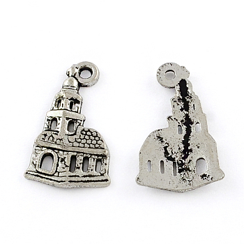 Tibetan Style Zinc Alloy Pendants, Lead Free & Cadmium Free, Church, Antique Silver, 23x14x2mm, Hole: 2mm, about 500pcs/500g
