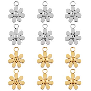 12Pcs 430 Stainless Steel Small Flower Pendants, Metal Daisy Pendant for Jewelry Earring Bracelet Handmade Making, Golden & Stainless Steel Color, 9mm, Hole: 2mm