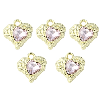 Rack Plating Alloy Glass Pendants, Cadmium Free & Lead Free & Nickle Free, Heart Charms, Golden, 18x17x5.5mm, Hole: 2.5mm