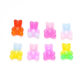 Gradient Color Opaque Resin Cabochons, with Glitter Powder Bear, Mixed Color, 20.5x15x6.5mm