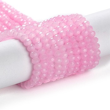 Baking Paint Imitation Jade Glass Bead Strands, Faceted Rondelle, Pearl Pink, 4x3mm, Hole: 0.8~1mm, about 105~110pcs/strand, 38~39cm