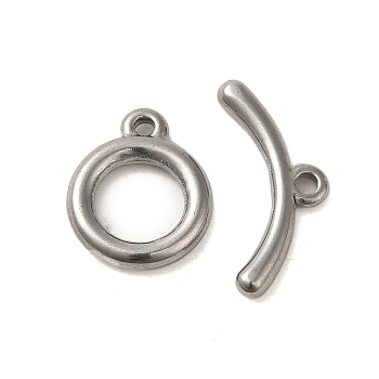 Non-Tarnish 304 Stainless Steel Toggle Clasps, Ring, Stainless Steel Color, 14x11.5x2mm, Hole: 2mm, Bar: 18.8x8x2mm