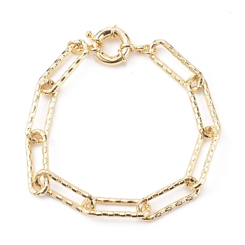 Brass Textured Paperclip Chain Bracelets, with Spring Ring Clasps, Golden, 7-3/4 inch(19.6cm)