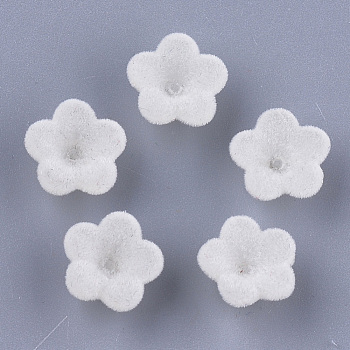 Flocky Acrylic Bead Caps, 5-Petal, Flower, Creamy White, 12x12x7.5mm, Hole: 1mm