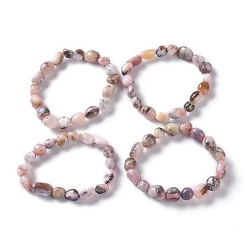 Natural Pink Opal Bead Stretch Bracelets, Tumbled Stone, Nuggets, 2~2-1/4 inch(5.2~5.6cm), Bead: 7~13x6~10mm
