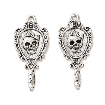 Tibetan Style Alloy Pendants, Cadmium Free & Lead Free, Key with Skull, Antique Silver, 33.5x15x3mm, Hole: 1.6mm, about 537pcs/1000g.