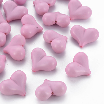 Opaque Acrylic Beads, Heart, Pearl Pink, 17x22x10mm, Hole: 1.4mm, about 255pcs/500g