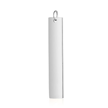 Anti-Tarnish 304 Stainless Steel Pendants, with Jump Ring, Manual Polishing, Rectangle Charm, Stamping Blank Tag, Stainless Steel Color, 40x7x1.5mm, Hole: 3mm