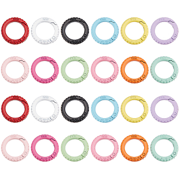 Elite 24Pcs 12 Colors Zinc Alloy Spring Gate Rings, Round Wheel, Mixed Color, 25x5mm, 2pcs/color