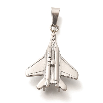 Anti-Tarnish 304 Stainless Steel Pendants, Airplane Charm, Stainless Steel Color, 30x21.5x6.5mm, Hole: 7x3.5mm