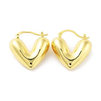 Real 18K Gold Plated Brass Hoop Earrings, Heart, 29x11x28mm