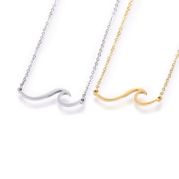 304 Stainless Steel Pendant Necklaces, with Cable Chains and Lobster Claw Clasps, Wave, Mixed Color, 18.11 inch(46cm), 1.5mm