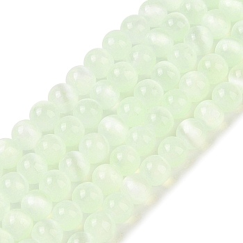 Natural Selenite Beads Strands, Dyed, Round, Pale Green, 6mm, Hole: 1.2mm, about 63pcs/strand, 15.35 inch(39cm)