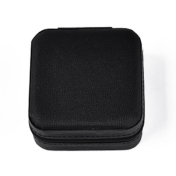 Square PU Leather Jewelry Set Box, Travel Portable Jewelry Case, Zipper Storage Boxes, for Necklaces, Rings, Earrings and Pendants, Black, 10x10x5cm