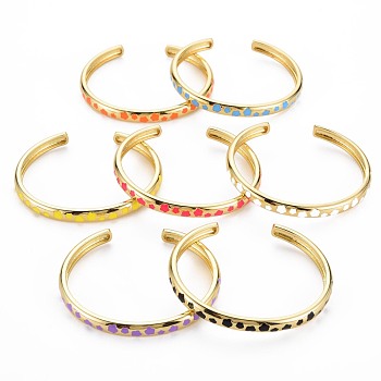Flower Enamel Cuff Bangle, Real 18K Gold Plated Brass Thin Open Bangle for Women, Nickel Free, Mixed Color, Inner Diameter: 1-7/8x2-1/4 inch(4.7x5.6cm)