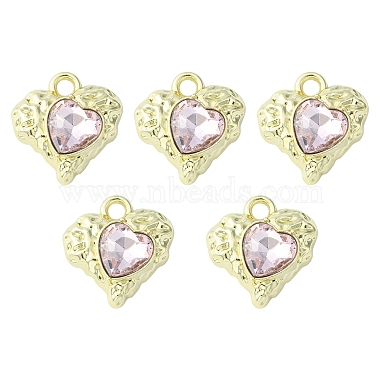 Golden Pink Heart Alloy+Glass Pendants