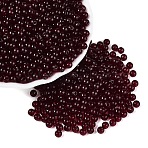FGB Transparent Glass Seed Beads, Round, Round Hole, Dark Red, 4~4.5mm, Hole: 1~1.2mm, about 4500pcs/pound(SEED-N013-01A-02)