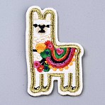 Alpaca Appliques, Computerized Embroidery Cloth Iron on/Sew on Patches, Costume Accessories, Colorful, 67x39x1.5mm(DIY-S041-042)
