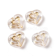 Transparent Acrylic Beads, Golden Metal Enlaced, Heart, Clear, 12.5x14.5x5mm, Hole: 1.8mm, about 750pcs/500g(OACR-E015-20)