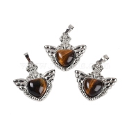 Natural Tiger Eye Pendants, with Rack Plating Brass Findings, Platinum, Cadmium Free & Lead Free, Heart, 33x32.5x6.5mm, Hole: 5x8mm(G-I366-01P-23)