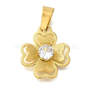 304 Stainless Steel Pendants, with Crystal Rhinestone, Flower Charm, Real 18K Gold Plated, 19x16.5x5.5mm, Hole: 7.5x3.5mm(STAS-Z092-03G-01)